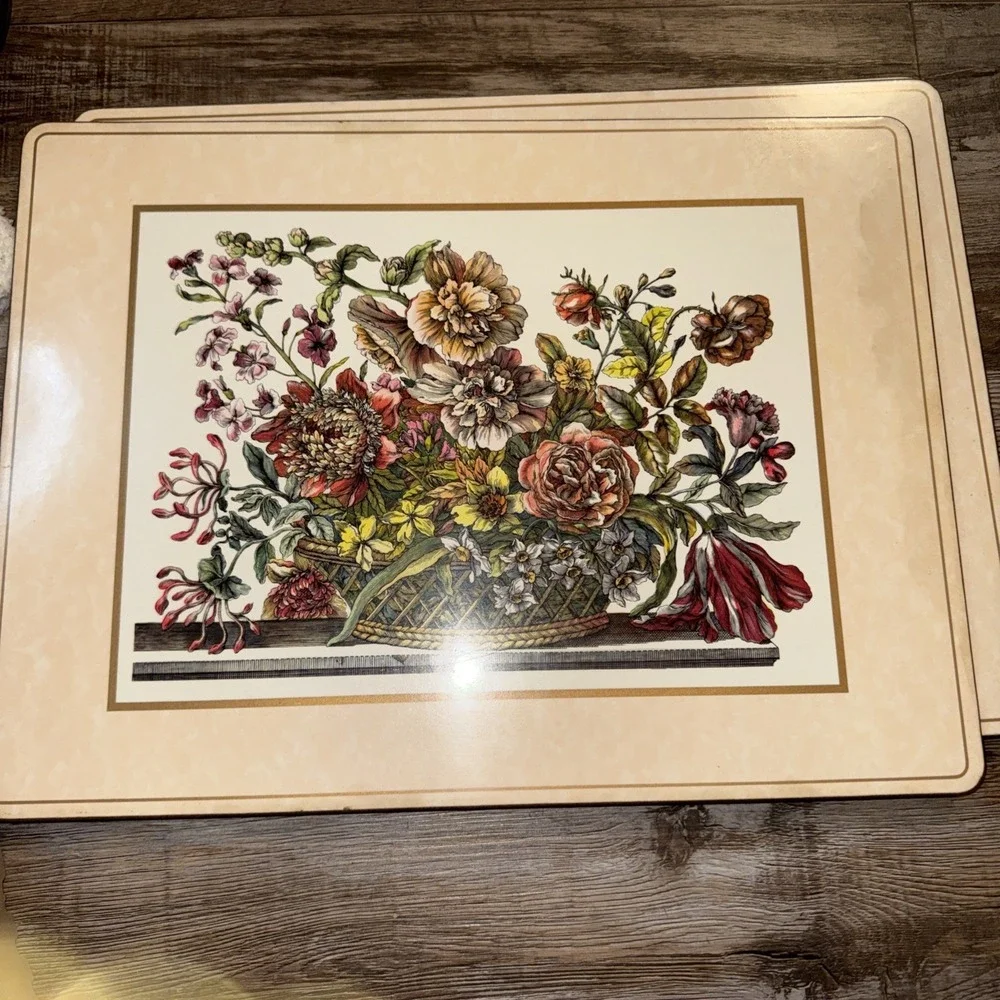 Pimpernel Set of 4 VTG  Botanical Florals In Basket Design Cork Back Placemats